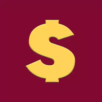 Golden yellow dollar sign on a burgundy background