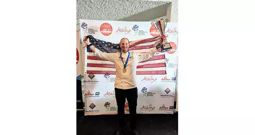 Chris Bugher, executive chef instructor at A-B Tech Community College, won the gold medal and trophy and the title of Global Vegan Chef of the Americas in the Worldchefs Global Chefs Challenge Regional Semi-Final in Santiago, Chile in South America
