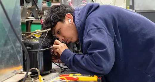 HVAC student working in class