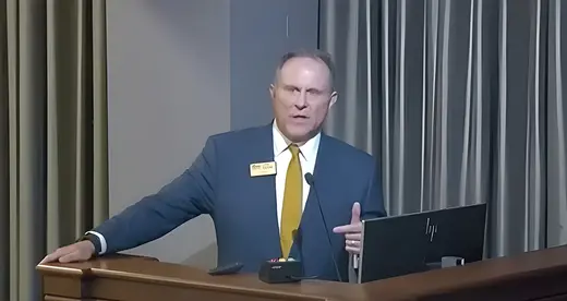 In The Works: John Gossett, president of A-B Tech, spoke at the Aug. 19 Buncombe County Board of Commissioners meeting about the college's aim to build a 70,000-square-foot manufacturing hub in Buncombe. Screen grab courtesy of Buncombe County.
