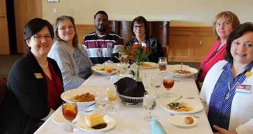 Six people at a table