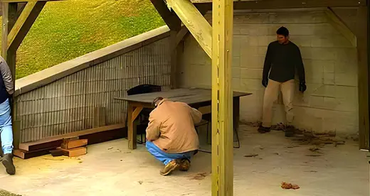 Shelter constructed outside of the Hemlock building