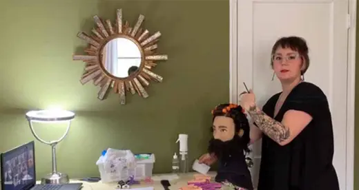 Student Sarah Austin with mannequin