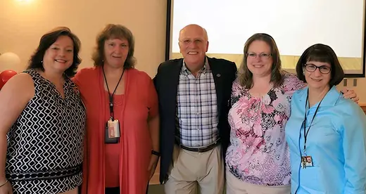 Pictured are RISE nominees Becky Watkins, Sarah Benson, Dana Moore and Cathy Strohm-Horton with President Dennis King.