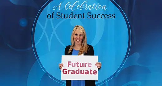 Bridget Cain holding sign that says Future Graduate