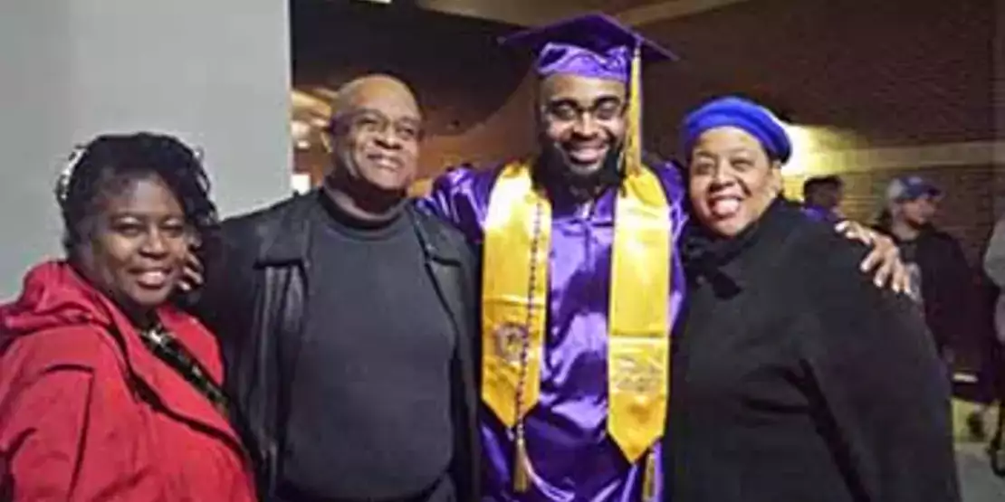 Phyllis Utley, College Liaison for High School Programs; Dr. Joseph Fox (retired), graduate Jeremy Jackson and Angela Calhoun, Library Assistant. 