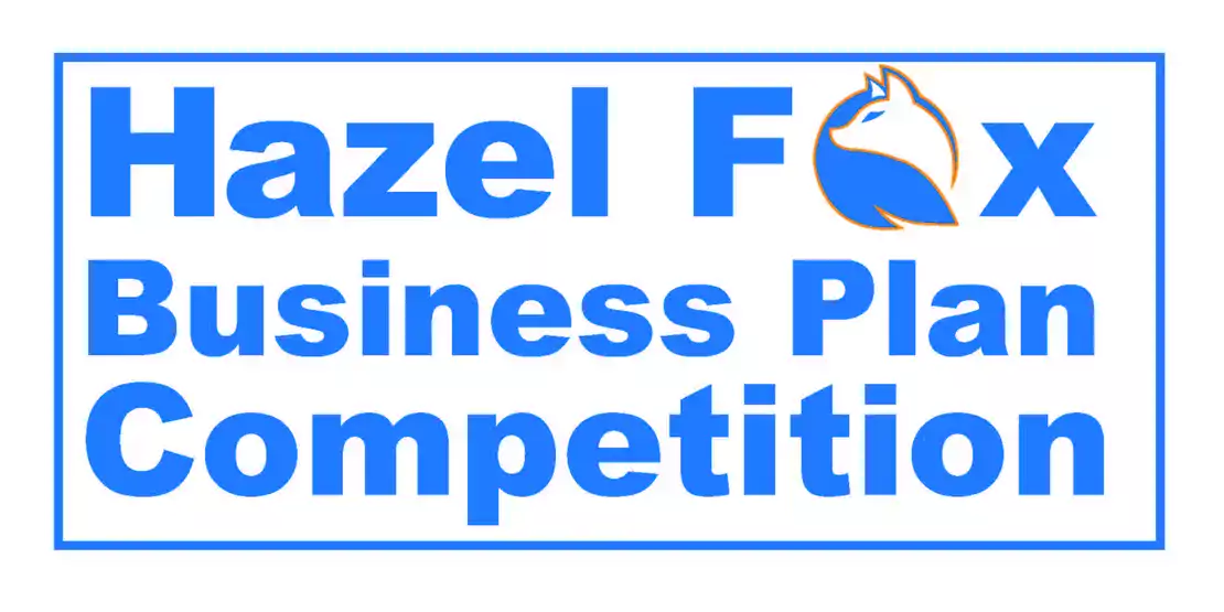 Blue logo reads Hazel Fox Business Plan Competition