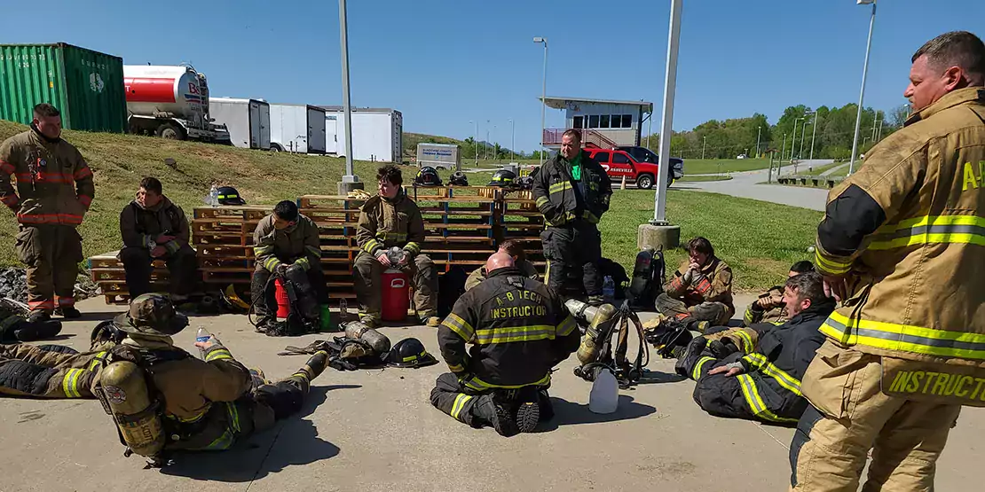 Spring 2022 Fire Academy taking a break during Fire Control class.