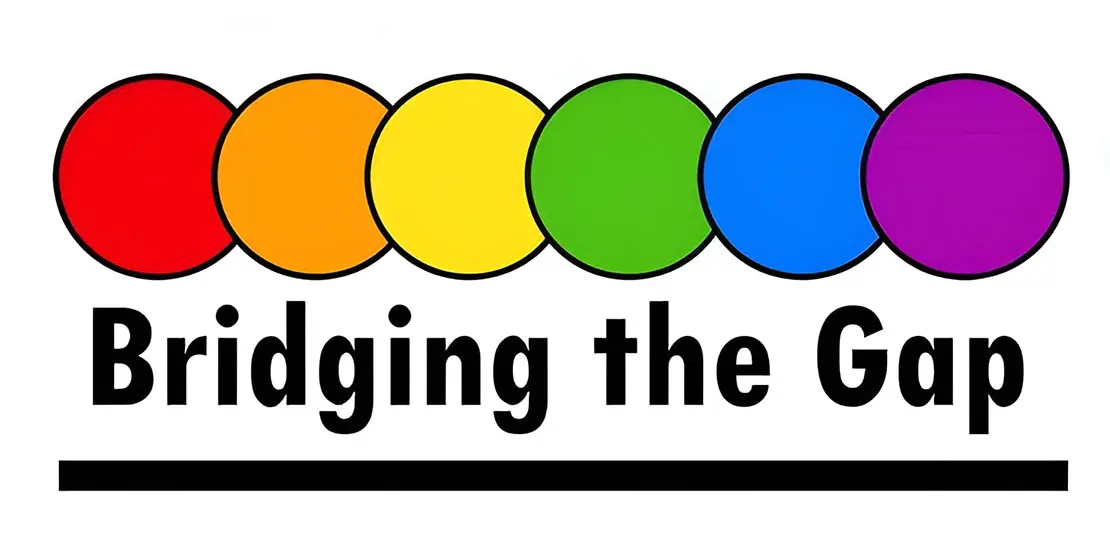 Bridging the Gap Logo - six circles with each color of the rainbow