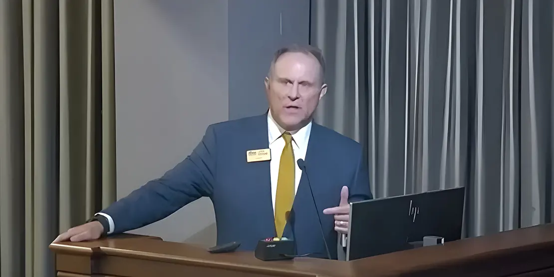 In The Works: John Gossett, president of A-B Tech, spoke at the Aug. 19 Buncombe County Board of Commissioners meeting about the college's aim to build a 70,000-square-foot manufacturing hub in Buncombe. Screen grab courtesy of Buncombe County.