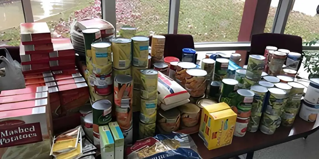 Boxes and cans of food on a table