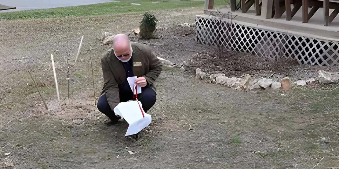 Vernon Daughterty taking the cover off of a plaque.