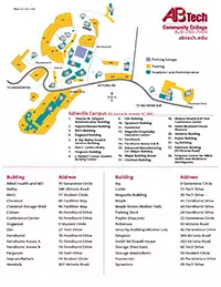 Map of all A-B Tech campus locations with legend