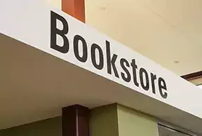The sign to the bookstore that reads "Bookstore"