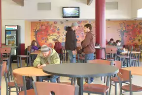 Students eating in the Camile's cafe.