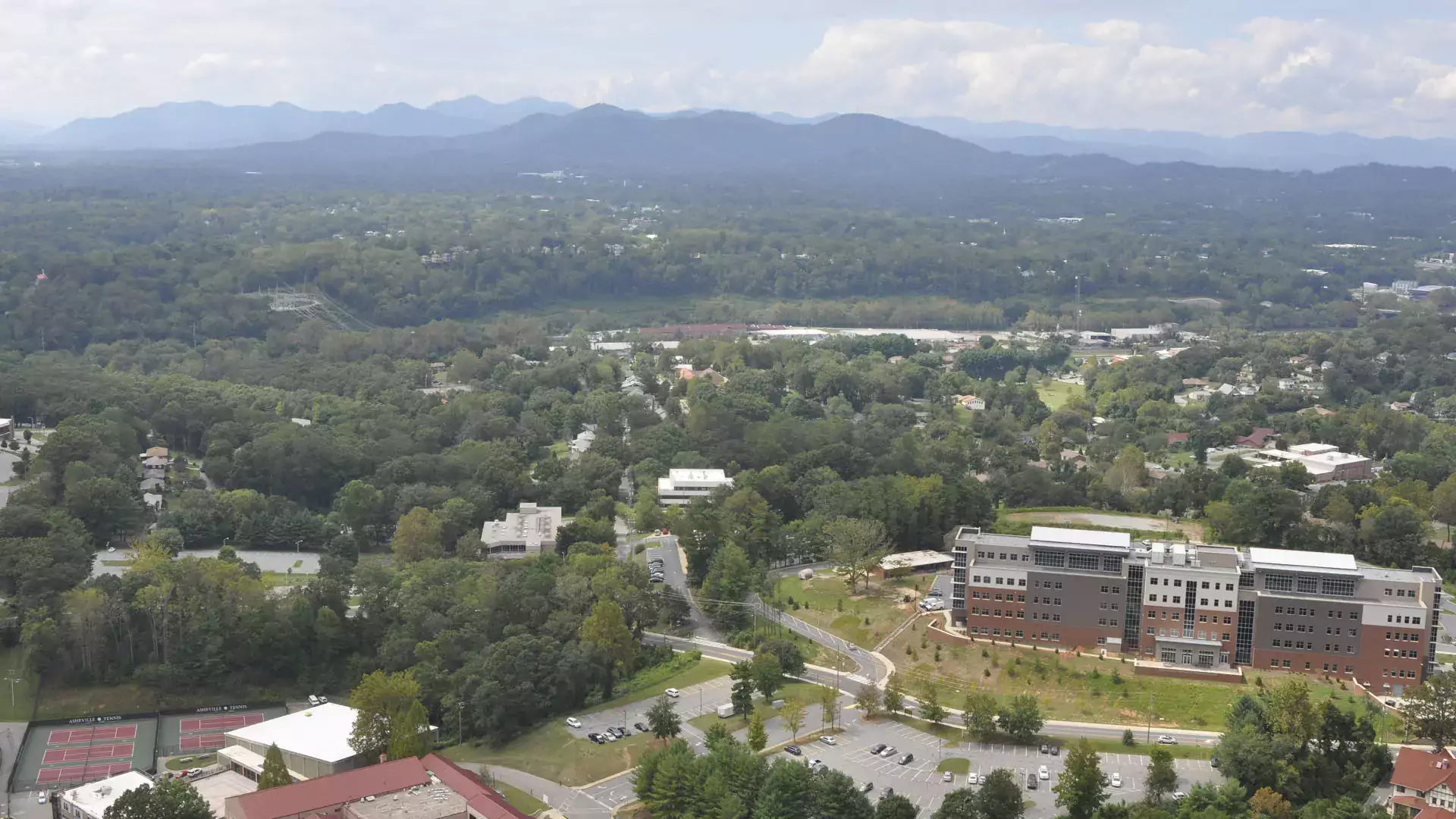 Aerial view of mountains behind A-B Tech