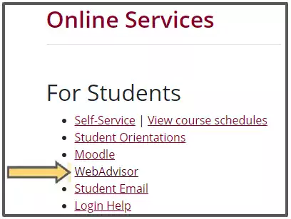 WebAdvisor link on Online Services page