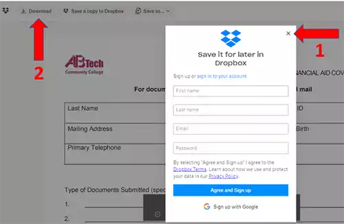 How to download a form from Dropbox screenshot