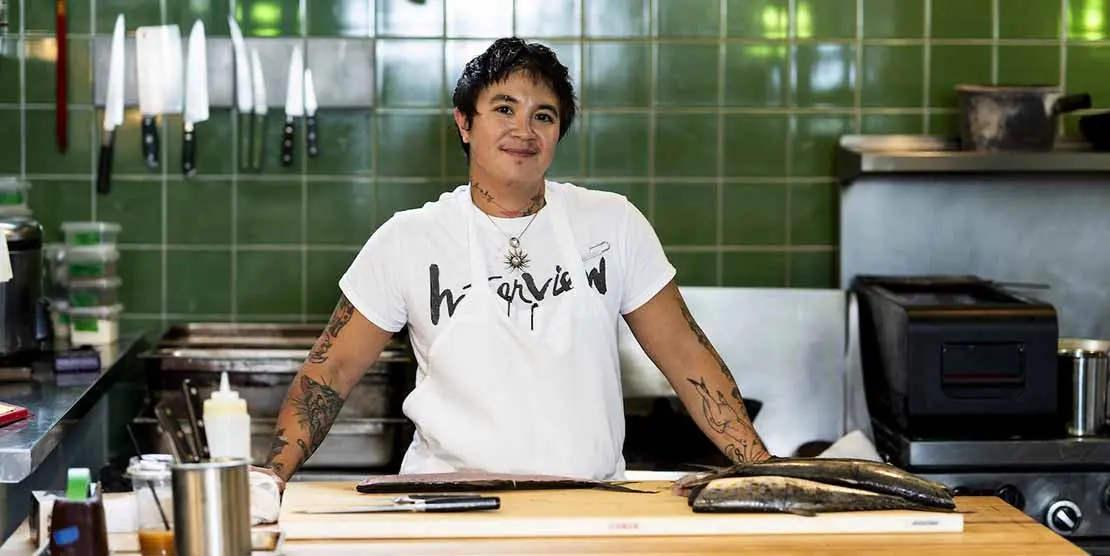 Silver Cousler Iocovozzi at his restaurant Neng Jr’s in West Asheville.