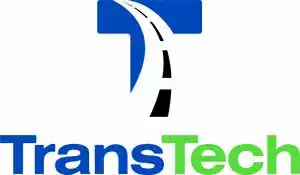 Green and blue logo with words Trans Tech