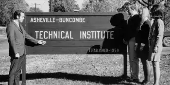 Students in the 1960's standing in front of the A-B Tech sign.