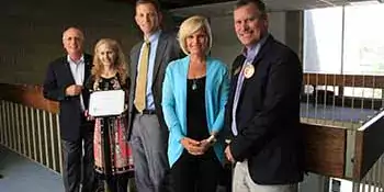 Pictured are from left,  A-B Tech President Dennis King, Scholarship Recipient Brooke Walz,  Crumley Roberts Attorney, Dre' Fleury, Ruth Darling Heyd of Crumley Roberts and A-B Tech Vice President of Student Services Terry Brasier. 