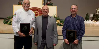 Dennis King (center) with Chef John Hofland and Tom Sharar