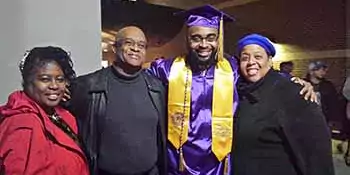 Phyllis Utley, College Liaison for High School Programs; Dr. Joseph Fox (retired), graduate Jeremy Jackson and Angela Calhoun, Library Assistant.
