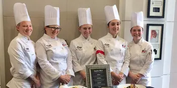 A-B Tech’s Student Culinary Team with their winning plates at the American Culinary Federation’s Southeast Regional Competition. Members of the team are, from left, Emma Wieber, Habiba Smallen, Nina Patterson, Jessica Olin, and Emily Welch.