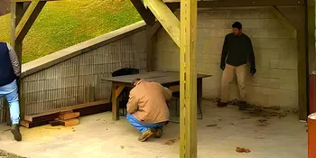 Shelter constructed outside of the Hemlock building