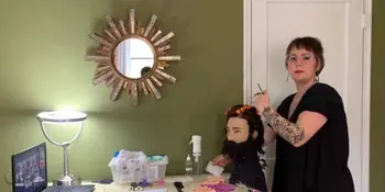 Student Sarah Austin with mannequin