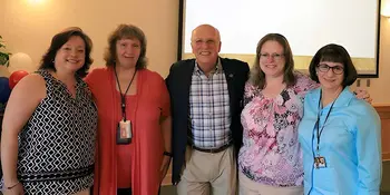 Pictured are RISE nominees Becky Watkins, Sarah Benson, Dana Moore and Cathy Strohm-Horton with President Dennis King.